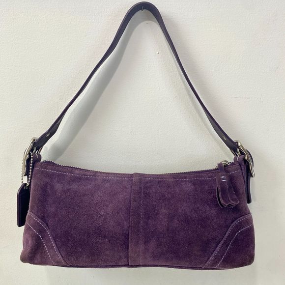 Coach Handbags - Vintage Coach Purple Suede Leather Y2K Demi East West Baguette Purse 8A73